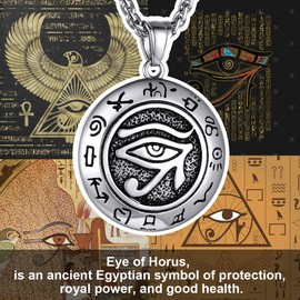 316L Stainless Steel Egyptian Eye of Horus Ra Udjat Amulet Talisman Pendant Necklace with 22"+2" Spiga Chain for Men/Women The All-seeing-eye Pewter Pendant Necklace