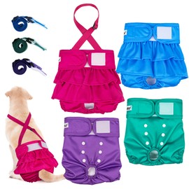 Dono Reusable Dog Nappies Female for Season, 4 Pcs, Dog Heat Pants, Period Pants for Dogs, Super Absorbent Puppy Pants for Girl, Incontinence, Training, Traveling, XS, S, M, L, XL