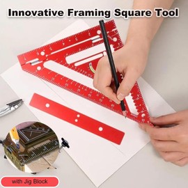 Carpentry Square 2 in 1 Rafter Square Tool Protractor 8 Inch Triangular Ruler Aluminum Alloy Layout Marking Tool Multi Purpose Carpenter Tools with Jig Block