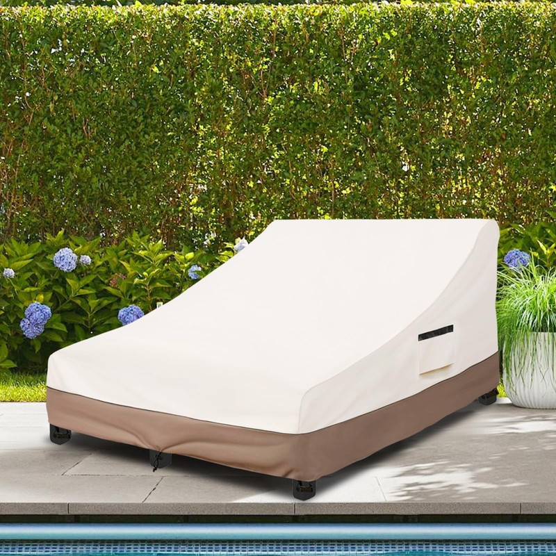 okcool 100% Waterproof Patio Double Wide Chaise Lounge Chair Cover,