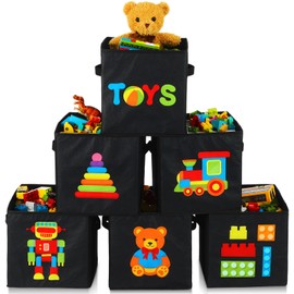 Teenyyou 6 Pcs Toy Box Chest with Handle Collapsible Sturdy Storage Bins Toy Storage Organizer Boxes Bins Baskets for Kids Room Nursery Room Playroom Shelves Closet