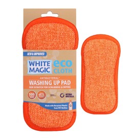 White Magic Dish Cleaning Microfibre Eco Cloth Washing Up Pad, Non Scratch, Rough Scrubbers Side for Non-Stick Cookware, Soft Scrub Side for Dishes (Tangerine)