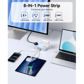ORICO Power Strip with USB Port, 5Ft Extension Cord with Multiple Outlets for Desk, 8 in 1 Charging Station (AC*4, USB-C*2, USB-A*2) Desktop Accessories for Home, Office, Dorm, Room - CPR20 Blue