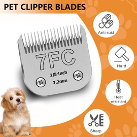 HELISAN Dog Grooming Clipper Replacement Blades, 7FC 3.2mm Pet Clipper Blades Compatible with Wahl/Andis/Heiniger/Oster Dog Clipper, Ceramic Blade & Stainless Steel Blade, Rust Resistant (7FC)