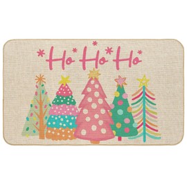 Generic AnyDesign Christmas Doormat Pink Xmas Tree Floor Mat Non-Slip Front Door Rugs for Indoor Outdoor Kitchen Bedroom Bathroom, 17 x 29 Inch