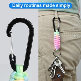 AWSMORE 2 Pieces Paracord Keychain with Carabiner,Lanyard Clip for Keys Water Bottle Holder Backpack(Black + Rainbow)