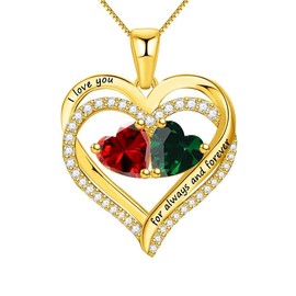 XVX Gold Sterling Silver Heart Necklace with 2 Birthstones for Women “I Love you for always and forever Perfect Valentine Gift Gold-01-05-Jan-May