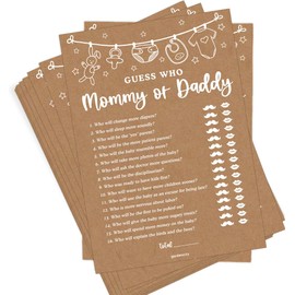 Guess Who Mommy or Daddy Baby Shower Game, Baby Shower Games for Boy or Girl, 50 Cards, Kraft Minimalist