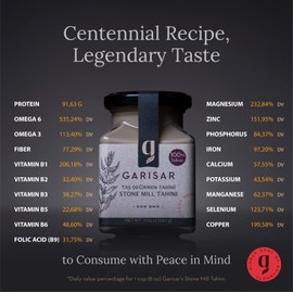 Garisar Stone Mill Sesame Tahini - 100% Turkish Whole Sesame Tahini, Non-GMO, Nut-Free, No Additives, Keto, Tahini Paste for Hummus 7.05OZ (Pack of 12)