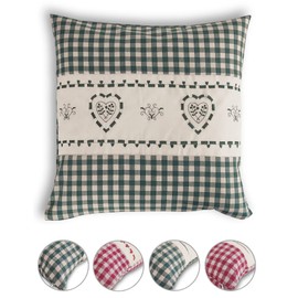 Wometo Cushion Cover, Deer and Heart Design, in Red, Blue and Green, Chequered Pattern, 40 x 40 cm, 40 cm x 40 cm
