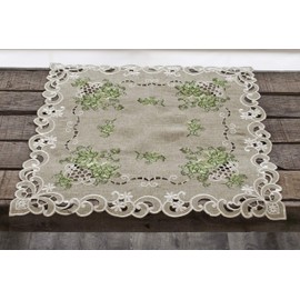 Linens, Art and Things Embroidered Green Leaf on Antique Green Fabric Doily, Table Centerpiece, Table Topper, Dresser Scarf (23 Inch Square)