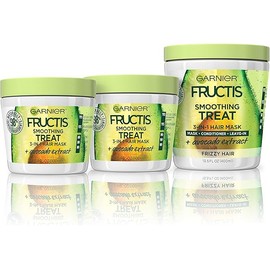 Garnier Fructis Smoothing Treat 3-in-1 Hair Mask (Mask + Conditioner + Leave-In) with Avocado for Frizzy Hair, 13.5 Fl Oz and 3.4 Fl Oz, 1 Kit (Packaging May Vary)