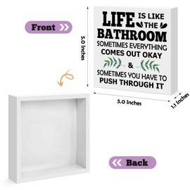 Funny Wooden Decorative Sign Life is Like The Bathroom Funny Farmhouse Wood Box Sign for Shelf Table Desk Toilet Decor Rustic Home Office Decorative Restroom Bathroom Decor