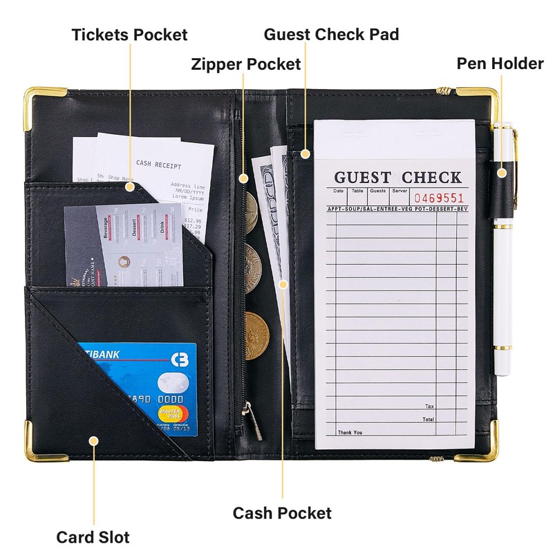 Lemmeko Server Book, PU Leather Server Books for Waitress with