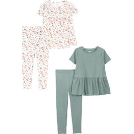 Simple Joys by Carter's Girls' Casual Playwear Sets (Pack of 4), Bottle Green/White Floral