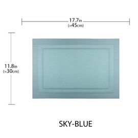 PIGCHCY Placemats,Heat Insulation Non Slip Plastic Placemats,Washable Easy to Clean Woven Vinyl Kitchen Stain Resistant Placemats for Dining Table Set of 6 (Sky Blue)