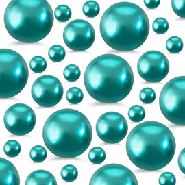 260Pcs Turquoise Glossy Beads for Centerpiece Decor, Teal Pearl Vase Filler, Large Bead for Makeup Brush, No Hole Round Pearl Bead for Wedding Birthday Christmas Party Home Decor(18mm 14mm 6mm)