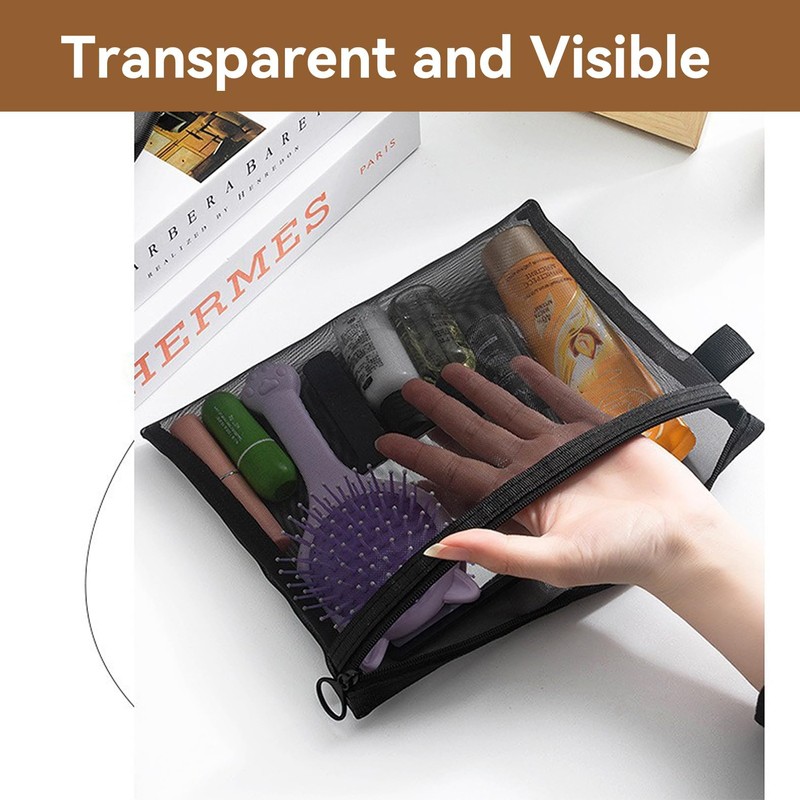 4 Pieces Mesh Makeup Bags for Handbag,Black Mesh Makeup Bags,Bag