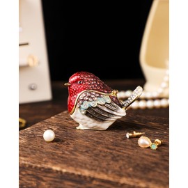 NIODAY Hand Painted Trinket Box Enamel Vintage Jewelry Box Hinged Metal Jewelry Organizer Decorative Treasure Box Unique Gifts Robin Bird