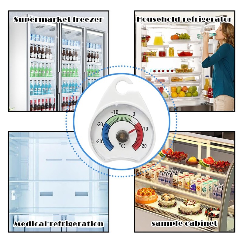 2 Pcs Freezer & Fridge Thermometer, 52mm Dial, Colour-Coded Zones,