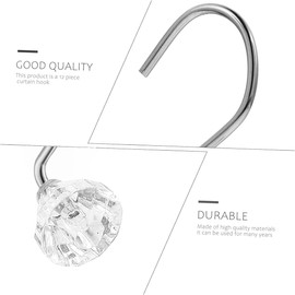 J&V TEXTILES Shower Curtain Hooks Rings, Rust Resistant Metal Double Glide Shower Hooks Rings for Bathroom Shower Rods Curtains, Set of 12 Hooks (Crystal Clear Accent)