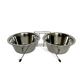 Double Pet Bowl, 2 x 400 ml Stainless Steel Bowls, Non-Slip Base, Dishwasher Safe, Black