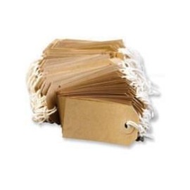 50 Small Brown/Buff (Manilla) Strung 70x35mm Tag/Tie On Luggage Labels
