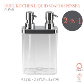 Kitchen Details Dispensador de jabón y loción de Doble Bomba | Fregadero de baño y Cocina | Encimera | Diseño Compacto | Transparente