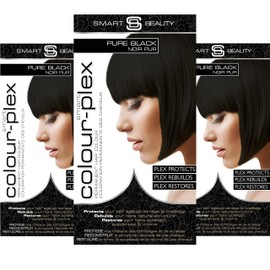 Pure Black Hair Dye Permanent with Anti-Breakage Plex Hair Care, Vegan Hair Dye & Cruelty Free, 100% Grey Coverage, Natural Black Hair Colour Result, For All Hair Types, Smart Beauty (Pack of 3)