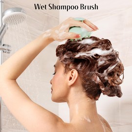 HEETA Scalp Scrubber Shampoo Brush, Scalp Care Massager Tool for Hair Growth, with Soft Silicone Bristles for Dandruff Removal Wet Dry Hair Women Men Kids Pets, Fit All Hair Types, Green