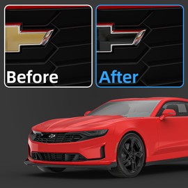 Lypumso Auto Emblem Vinyl Wrap Kit, 6PCS High Gloss Black Compatible with Chevy Bowtie Logo Stickers, Cut Your-Own Universal Vehicle Emblem Overlay DIY Decals (12Inches x 4Inches)