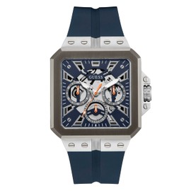 GUESS Men's 42mm Watch - Navy Strap Navy Dial Silver Tone Case