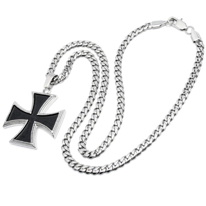 Schmuck-Checker Iron Cross Pendant Stainless Steel Silver Black German Order