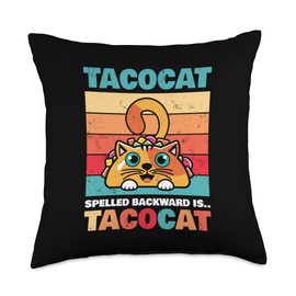 Tacocat Spelled Backward Is Tacocat I Love Cat And Taco Gift Throw Pillow