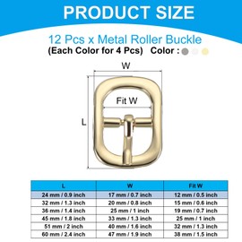 PATIKIL Single Prong Belt Buckle 0.7", 12Pcs Metal Roller Pin Buckle Oval Center Bar Buckles for Shoes Strap Belt Purse Making Leather Hardware, Black/Silver/Light Gold