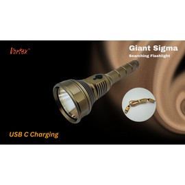 Vortex 3500 lumens Serpent Giant σ Aluminum Searching Type C USB Recharging Powerful Long Bean Range Charging Indication Multi-Function 2 * 2200mAh Rechargeable Battery Brown Flashlight