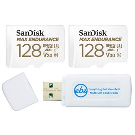 SanDisk MAX Endurance 128GB MicroSD Card (2 Pack) for Home Security Cameras & Dash Cams (SDSQQVR-128G-GN6IA) with Adapter, 4K, Bundle with (1) Everything But Stromboli TF Micro SDXC Memory Card Reader