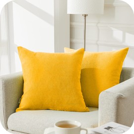 Topfinel Mustard Yellow Cushion Covers 30cm x 30cm Chenille Pillow Cover Soft Square Plain Decorative 12x12 Inches Throw Pillowcases for Sofa Bed Bedroom livingroom with Invisible Zipper Set of 2