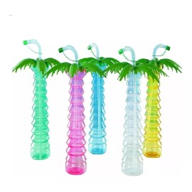 KFMX 6 Vasos Palmera Tipo Yarda Colores Fiesta Hawaiana Tropical
