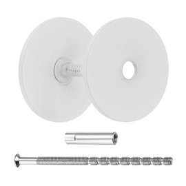 sourcing map Door Hole Cover Plate, 1-4/7" Dia Deadbolt Cover Plate Round Door Knob Hole Filler Plate Brushed Satin Nickel 1.38" Nut 3.54" Screws White Pack of 1