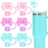 Whaline 6Pcs Bow Straw Covers Lovely Pink Blue Bowknot Portable