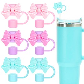 Whaline 6Pcs Bow Straw Covers Lovely Pink Blue Bowknot Portable Drinking Straw Tips Cover Reusable Cute Straw Protector Topper for 0.4in Straws, Cup Accessories