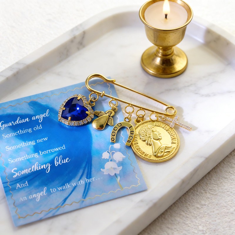 Gowvvxu Something Blue Pin for Bride, Bridal Bouquet Charm Cross
