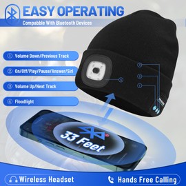 Keains Gorro unisex Bluetooth con luz, auriculares inalámbricos, regalos únicos de Navidad para hombres, mujeres y papá, Negro, Talla única