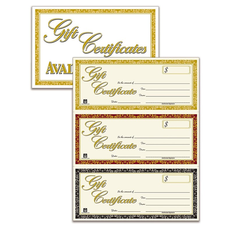 Adams Gift Certificates, Laser/Inkjet Compatible, 3-Up, 30 per Pack with