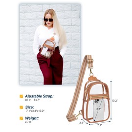 PACKISM Clear Bag for Stadium Events - Clear Sling Bag for Sport Concert, Clear Crossbody Bag with Comfortable Strap (Striped Brown)