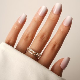 Ellie Vincy Press-On Nails – Baby Boomer Pink White Ombre, Short Square Shape, Reusable Nails in 14 Sizes – 28 Nail Kit with Glue & Sticky Tabs