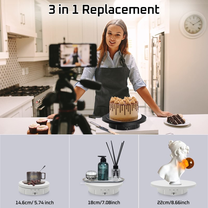 JAYEGT 3 in1 Motorized Rotating Display Stand with 5.74/7.08/8.66 inch