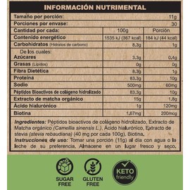 FREYA Matcha, Péptidos Bioactivos de Colágeno hidrolizado con Biotina, ácido hialurónico y Matcha orgánico