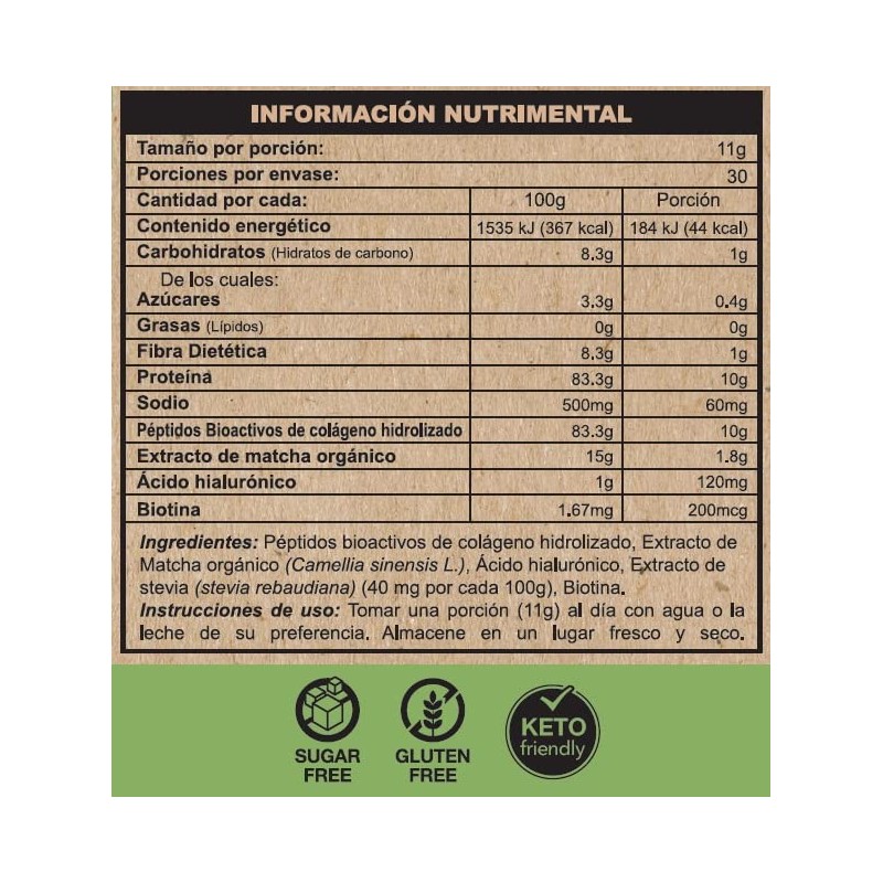 FREYA Matcha, Péptidos Bioactivos de Colágeno hidrolizado con Biotina, ácido